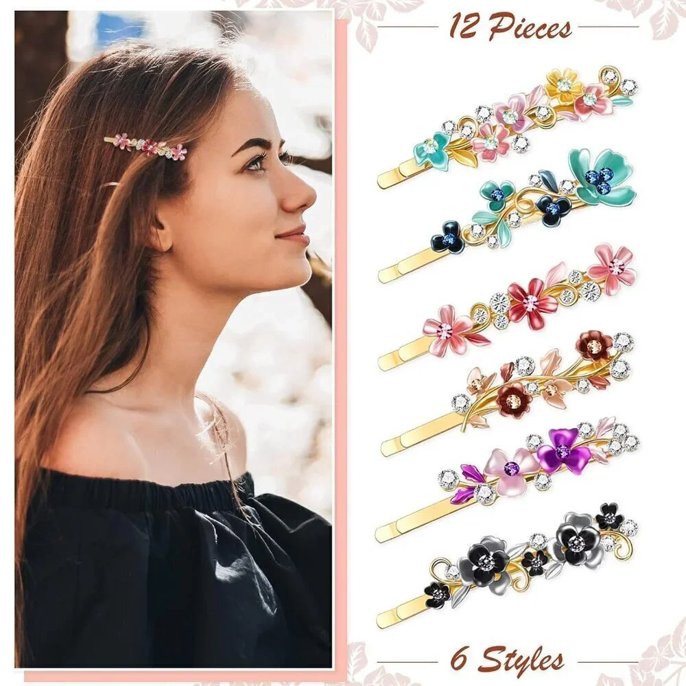 12 Pieces Vintage Flower Hair Pins Women Barrette Bobby Pins Decorative Metal Go